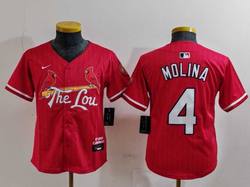 Youth St Louis Cardinals #4 Yadier Molina Red 2024 City Connect Stitched Baseball Jersey->chicago bulls->NBA Jersey